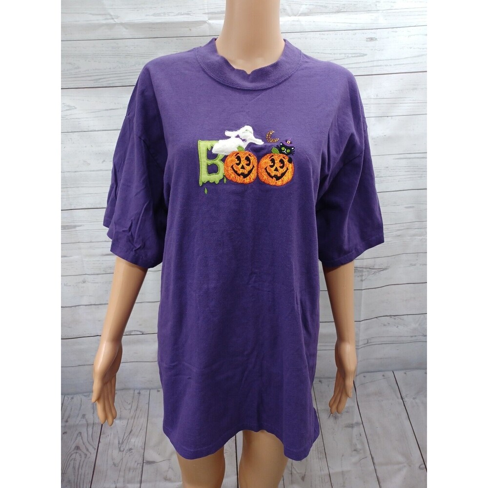 Decorated Originals Halloween Boo Ghost Cat T Shirt 2XL Purple